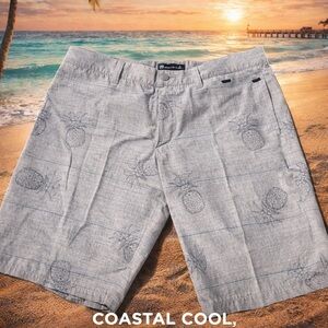 TravisMathew Pineapple Print Shorts Mens Size 36 Gray Golf Casual Lightweight